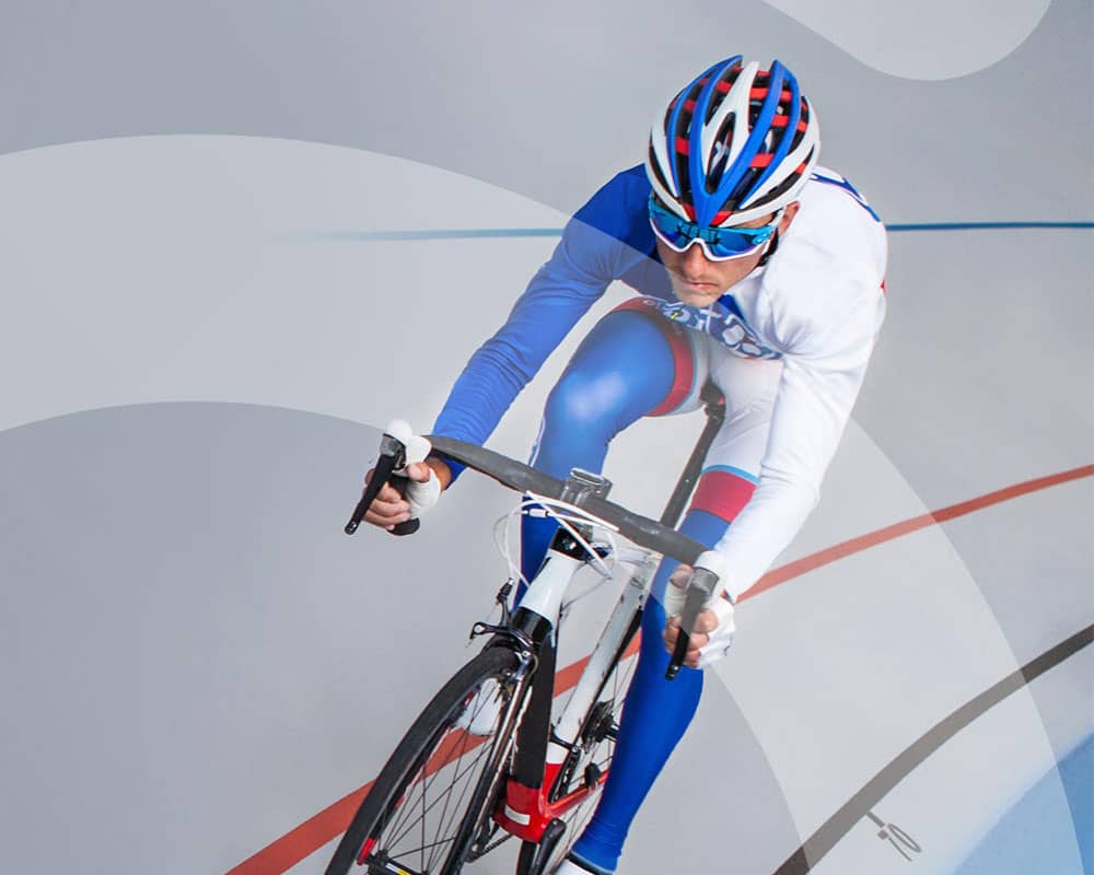 Male cyclist on indoor track